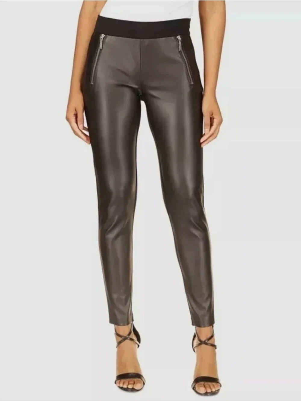 Michael Kors Faux Leather Skinny Pants in Dark Brown